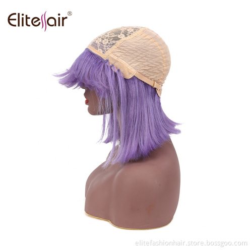 12-16 inch Straight Glueless None Lace Front Machine Made Bob Wigs Short Bob Wigs Human Hair Wigs with Bangs for Black Women